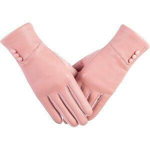 🆕Women's Pink Winter Fashion Leather Windproof Warm Suede Driving Dress Gloves
